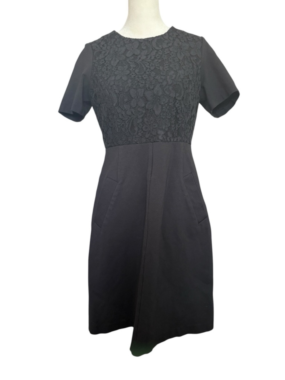 Lands End Black Fit and Flare Pockets Lace Dress Casual Office Interview